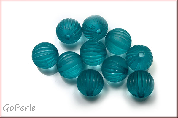 Acryl Perle Rund Gerillt 9mm Turquoise Matte 10 Stk GoPerle