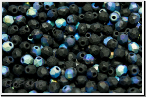 Bhm. Glasschliffperle, feuerpol., 3mm, black, op., mattte, AB, 50 Stk.