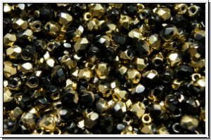 Bhm. Glasschliffperle, feuerpol., 3mm, black, op., half brass, 50 Stk.