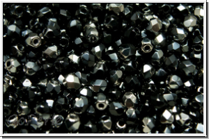 Bhm. Glasschliffperle, feuerpol., 3mm, black, op., half chrome, 50 Stk.