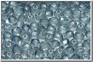 Bhm. Glasschliffperle, feuerpol., 4mm, crystal, trans., blue marbled, 50 Stk.