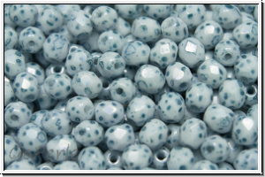 Bhm. Glasschliffperle, feuerpol., 4mm, white, alabaster, blue marbled, 50 Stk.