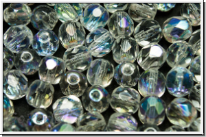 Bhm. Glasschliffperle, feuerpol., 6mm, crystal, trans., AB, 25 Stk.