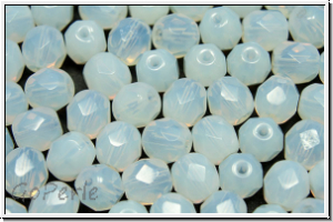 Bhm. Glasschliffperle, feuerpol., 6mm, white, opal, 25 Stk.