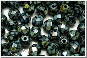 Bhm. Glasschliffperle, feuerpol., 6mm, black, op., picasso, 25 Stk.