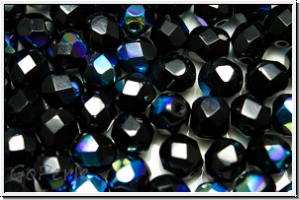 Bhm. Glasschliffperle, feuerpol., 6mm, black, op., AB, 25 Stk.