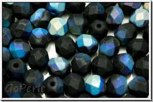 Bhm. Glasschliffperle, feuerpol., 6mm, black, op., matte, AB, 25 Stk.