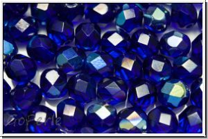 Bhm. Glasschliffperle, feuerpol., 6mm, cobalt, dk., trans., AB, 25 Stk.