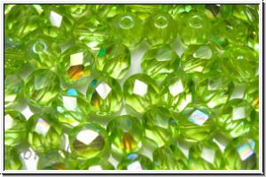 Bhm. Glasschliffperle, feuerpol., 6mm, peridot, lt., trans., AB, 25 Stk.