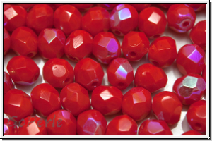 Bhm. Glasschliffperle, feuerpol., 6mm, red, op., AB, 25 Stk.