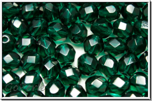 Bhm. Glasschliffperle, feuerpol., 6mm, emerald, dk., trans., 25 Stk.