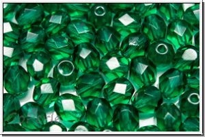 Bhm. Glasschliffperle, feuerpol., 6mm, emerald, trans., 25 Stk.