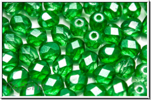 Bhm. Glasschliffperle, feuerpol., 6mm, crystal, trans., green half waxed, 25 Stk.