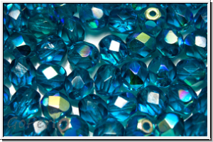 Bhm. Glasschliffperle, feuerpol., 6mm, blue zircon, trans., AB, 25 Stk.