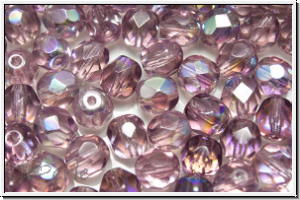 Bhm. Glasschliffperle, feuerpol., 6mm, amethyst, trans., AB, 25 Stk.