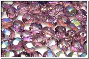 Bhm. Glasschliffperle, feuerpol., 6mm, amethyst, trans., AB, 25 Stk.