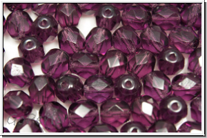 Bhm. Glasschliffperle, feuerpol., 6mm, amethyst, dk., trans., 25 Stk.