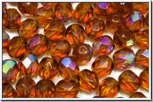 Bhm. Glasschliffperle, feuerpol., 6mm, topaz, med., trans., AB, 25 Stk.