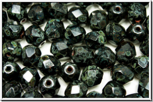 Bhm. Glasschliffperle, feuerpol., 6mm, black, op., silver picasso, 25 Stk.