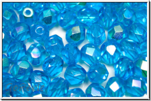 Bhm. Glasschliffperle, feuerpol., 6mm, ocean blue, trans., AB, 25 Stk.