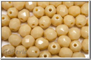 Bhm. Glasschliffperle, feuerpol., 6mm, beige, op., 25 Stk.