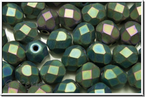 Bhm. Glasschliffperle, feuerpol., 6mm, green, met., matte, iris., 25 Stk.