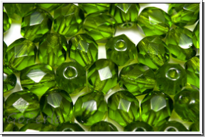 Bhm. Glasschliffperle, feuerpol., 6mm, olivine, dk., trans., 25 Stk.