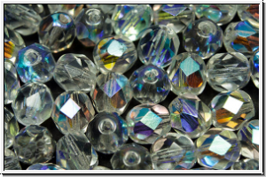 Bhm. Glasschliffperle, feuerpol., 7mm, crystal, trans., AB, 10 Stk.