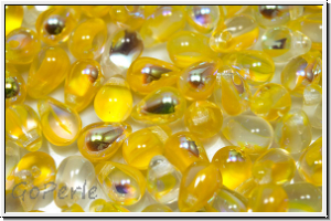 Drop Beads, 4x6mm, crystal, trans., yellow ombriert, AB, 20 Stk.