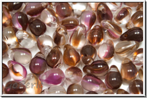 Drop Beads, 4x6mm, crystal, trans., brown/amethyst ombriert, 20 Stk.