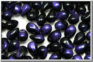 Drop Beads, 4x6mm, black, op., half violet waxed, 20 Stk.