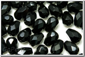 Bhm. Glasschliffperle, Tropfen, 7x5mm, black, op., 15 Stk.