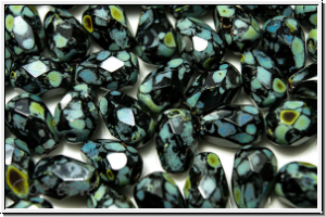 Bhm. Glasschliffperle, Tropfen, 7x5mm, black, op., picasso, 15 Stk.