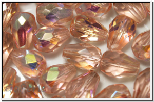 Bhm. Glasschliffperle, Tropfen, 9x7mm, rosaline, trans., AB, 10 Stk.