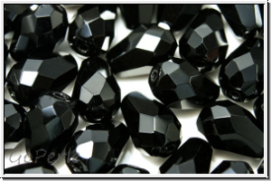 Bhm. Glasschliffperle, Tropfen, 10x7mm, black, op., 10 Stk.