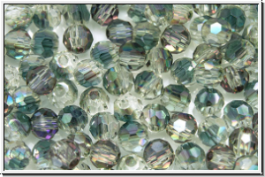 Kristallschliffperle, rund, 3mm, crystal, trans., green/grey galv., 90 Stk.