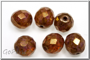 Bhm. Glasschliffperle, feuerpol., 10mm, crystal, trans., rose gold luster, 6 Stk.