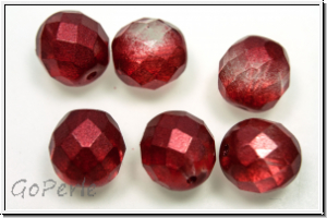 Bhm. Glasschliffperle, feuerpol., 10mm, crystal, trans., red waxed, 6 Stk.