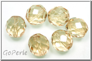 Bhm. Glasschliffperle, feuerpol., 10mm, crystal, trans., champagne luster, 6 Stk.