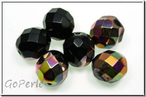 Bhm. Glasschliffperle, feuerpol., 10mm, black, op., half vitex, 6 Stk.