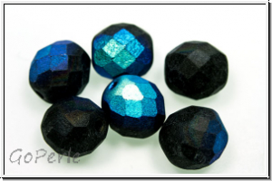 Bhm. Glasschliffperle, feuerpol., 10mm, black, op., matte, AB, 6 Stk.