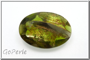 Cabochon, 25x18mm, olivine/silver/crystal, Glas, 1 Stk.