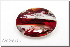 Cabochon, 25x18mm, red/crystal, silverfoiled, Glas, 1 Stk.