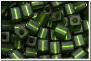 SB-04-0026f, MIYUKI Squares, 4mm, olivine, trans., silver-ld., matte, 15g