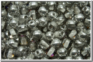 bhm. Glasperle, rund, 4mm, crystal, trans., half silver, 50 Stk.