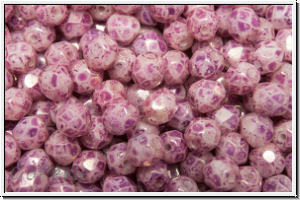 Bhm. Glasschliffperle, feuerpol., 4mm, white, alabaster, pink marbled, 50 Stk.