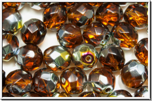 Bhm. Glasschliffperle, feuerpol., 8mm, topaz, dk., trans., half marea, 10 Stk.