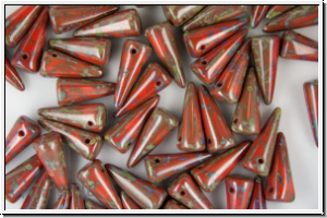 Spike Beads, 5x13mm, red, opaque, picasso, 10 Stk.