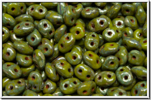 SD-53410-43400, SuperDuo Beads, olivine, op., silver picasso, 10g