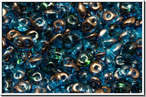 SD-60020-14215, SuperDuo Beads, aqua, trans., half copper, 10g